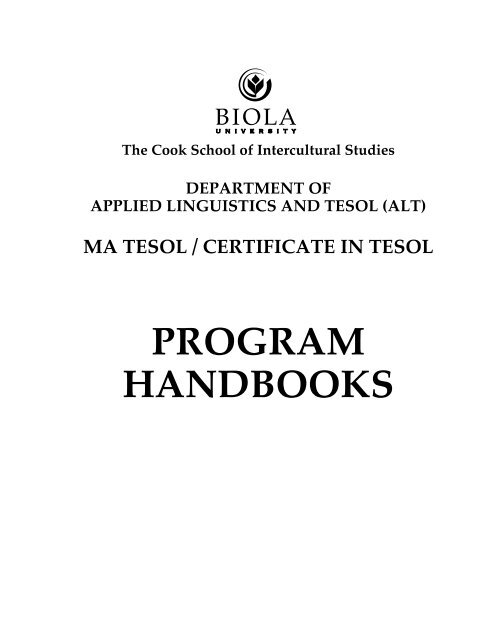 Program Handbooks Biola University