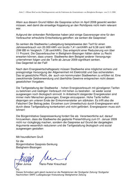 Offener Brief an den Oberbürgermeister und die Fraktionen des ...