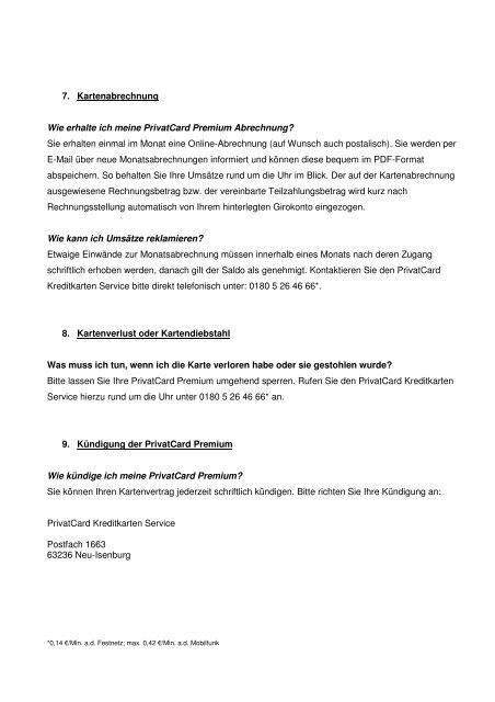 Häufige Fragen zur PrivatCard Premium 1. Allgemeines zur ...