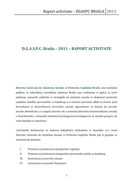 Raport activitate ? DGASPC BRAILA