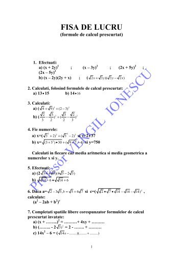 FISA DE LUCRU _formule de calcul prescurtat