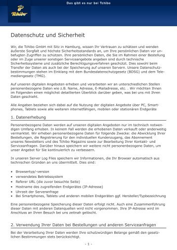 Datenschutz und Sicherheit - Tchibo Online-Shop