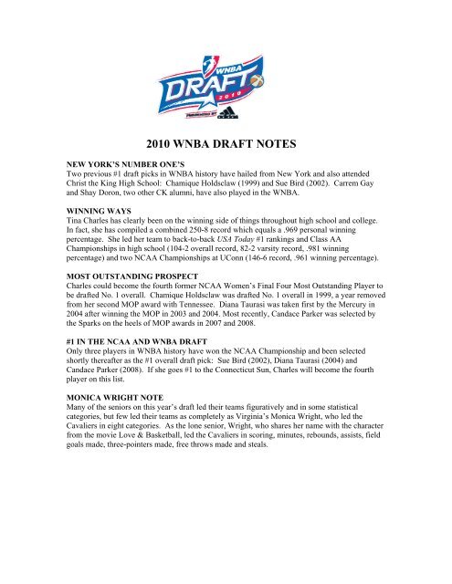 2010 WNBA DRAFT NOTES - NBA Media Central
