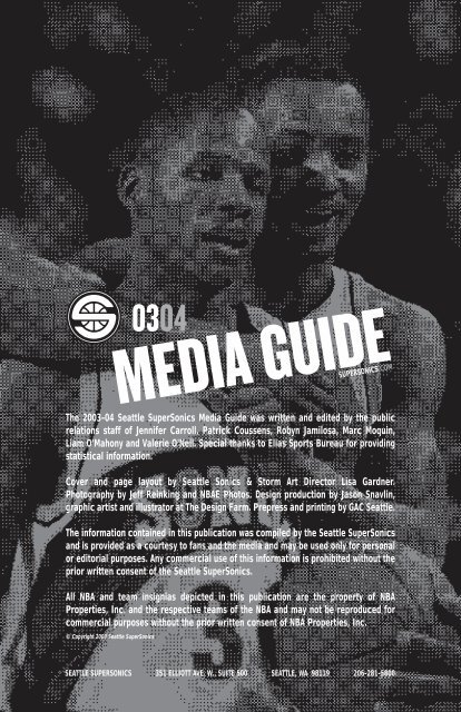 The 2003-04 Seattle SuperSonics Media Guide was written and ...