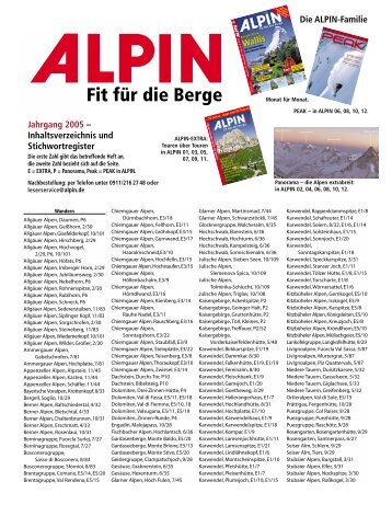 Jahrgang 2005 – Inhaltsverzeichnis und Stichwortregister ... - Alpin.de