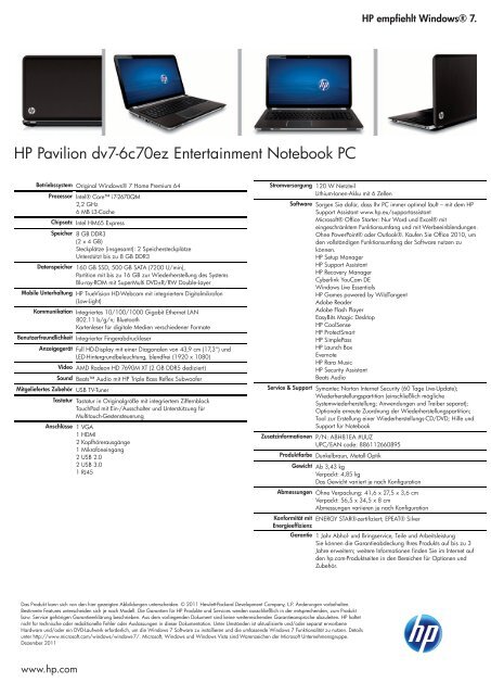 PSG Consumer 1C12 HP Notebook Datasheet - Digitec