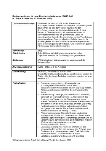 Basiskompetenzen für Lese-Rechtschreibleistungen (BAKO 1-4 ) (C ...