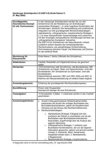 Hamburger Schreibprobe 5-9 (HSP 5-9) (Ende Klasse 7) (P. May ...