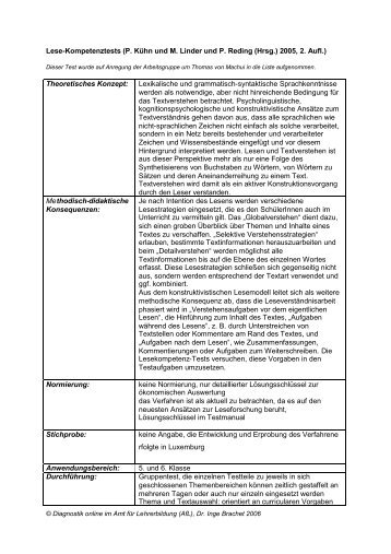 Lese-Kompetenztests (P. Kühn und M. Linder und P. Reding (Hrsg ...