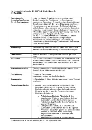 Hamburger Schreibprobe 5-9 (HSP 5-9) (Ende Klasse 5) (P. May ...