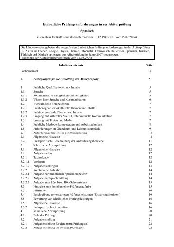 Einheitliche Prüfungsanforderungen in der Abiturprüfung Spanisch