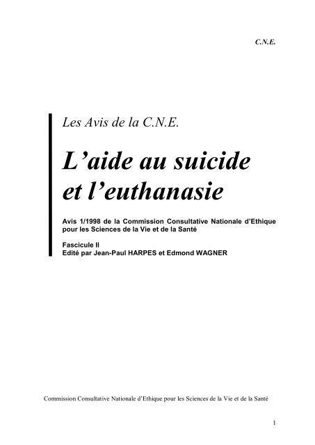 L Aide Au Suicide Et L Euthanasie Commission Nationale D Ethique
