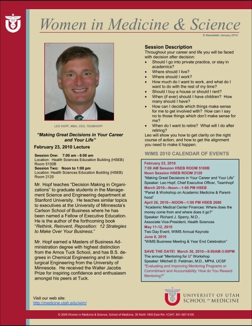 2010 January Newsletter - University of Utah - School of Medicine