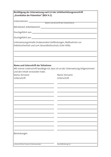 Unterweisung bgv a1 Unterweisung bgv a1