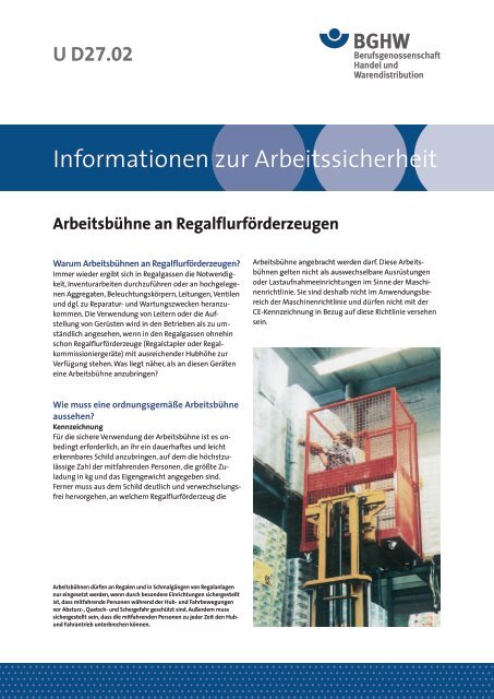 Arbeitsbühne an Regalflurförderzeugen - Berufsgenossenschaft ...