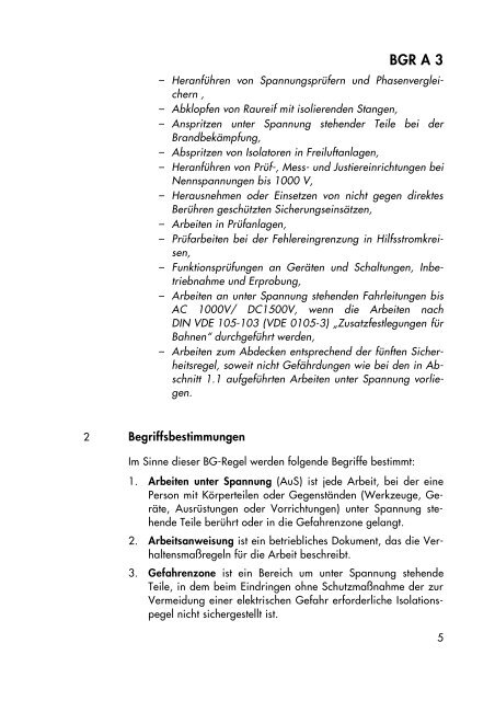 Arbeiten unter Spannung an elektrischen Anlagen und Betriebsmitteln