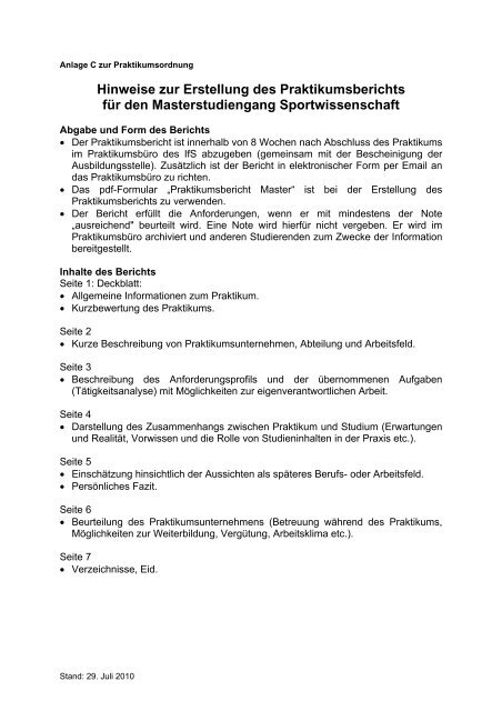 Hinweise Zur Erstellung Des Praktikumsberichts Fur Den