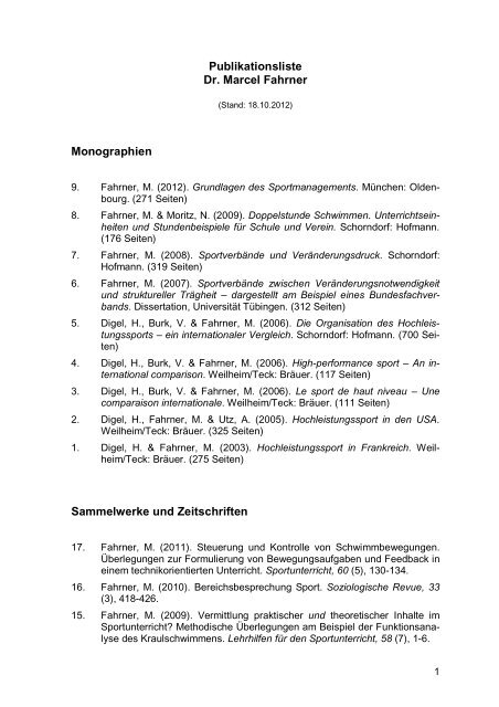 Publikationsliste Dr. Marcel Fahrner Monographien Sammelwerke ...