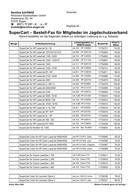 SuperCart – Bestell-Fax für Mitglieder im ... - Newsroom.de