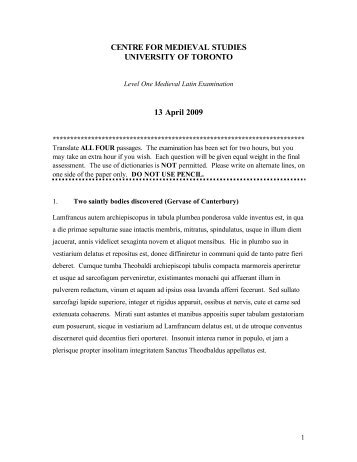 Level 1 Latin April 2009 - Centre for Medieval Studies - University of ...