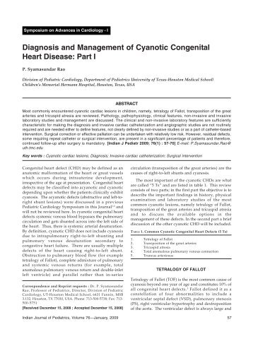Diagnosis and Management of Cyanotic Congenital Heart ... - medIND