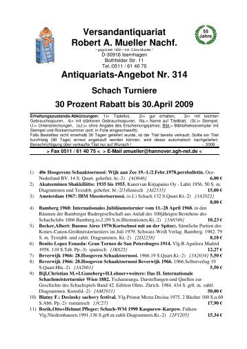 Antiquariats-Angebot Nr. 314 Schach Turniere 30 ... - Antikbuch24