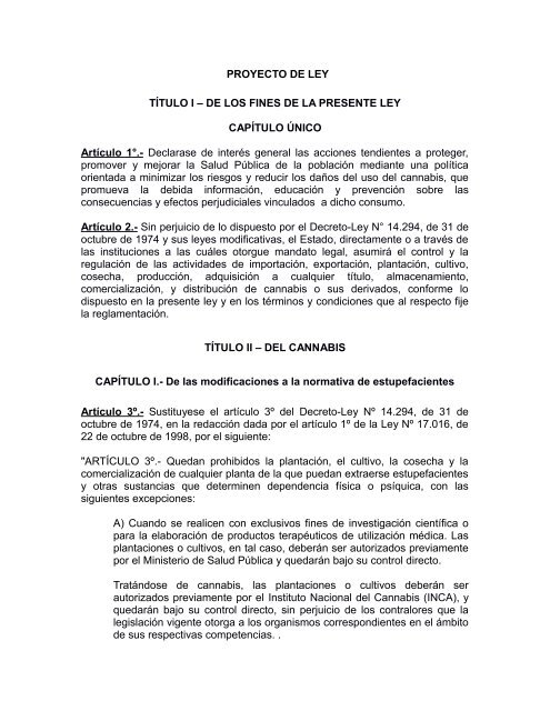 PROYECTO DE LEY TÍTULO I – DE LOS FINES DE LA PRESENTE ...