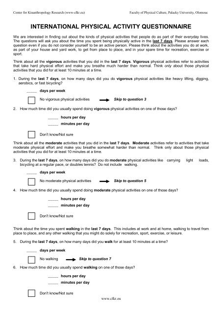 INTERNATIONAL PHYSICAL ACTIVITY QUESTIONNAIRE international-physical-activity-questionnaire