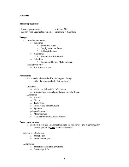 1 Pädiatrie Bronchopneumonie - Bronchopneumonie: in ... - Mediwiki