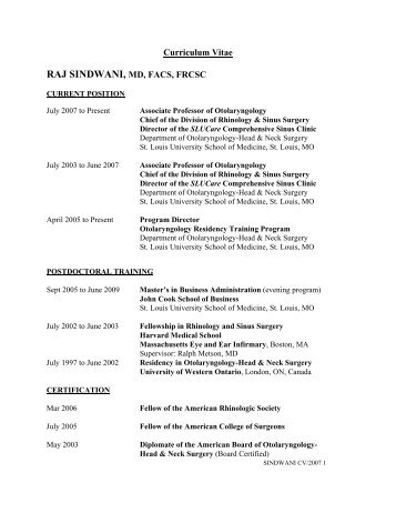 raj sindwani, md, facs, frcsc - Saint Louis University School of Medicine
