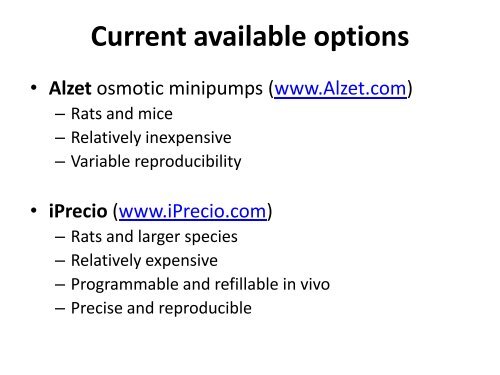 Implantable infusion pumps for chronic rodent studies