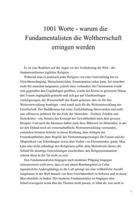 1001 Worte - warum die Fundamentalisten die Weltherrschaft ...