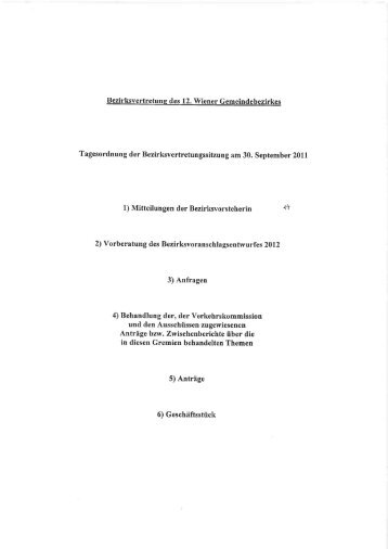 1) Mitteilungen der Bezirksvorsteherin À'l - Die Grünen Meidling