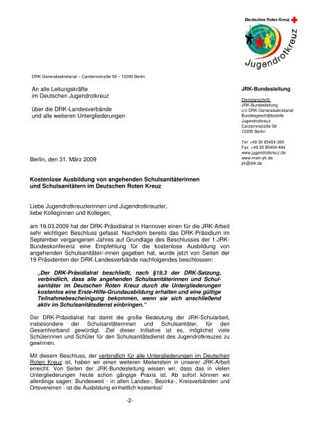 Bulei-Brief - kostenlose EH-Ausbildung - mein-jrk.de