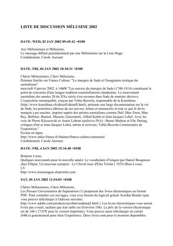 liste de discussion mélusine 2002 - Centre de Recherche sur le ...