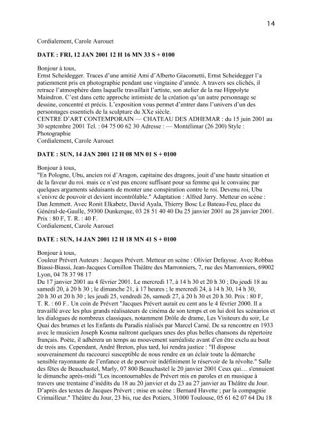 liste de discussion mélusine 2 001 - Centre de Recherche sur le ...