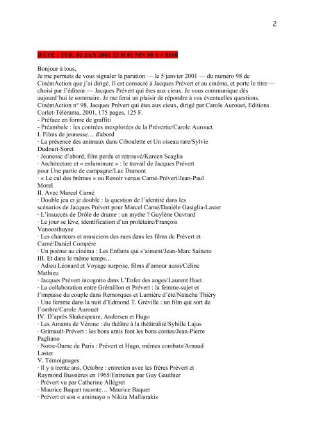 liste de discussion mélusine 2 001 - Centre de Recherche sur le ...