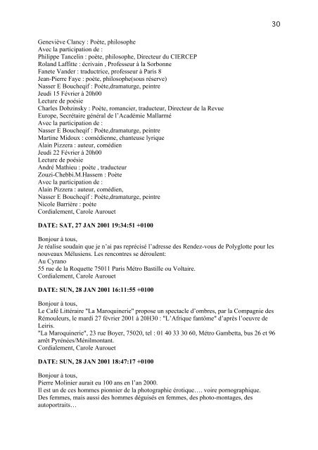 liste de discussion mélusine 2 001 - Centre de Recherche sur le ...