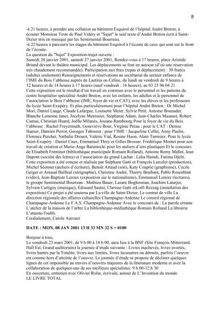 liste de discussion mélusine 2 001 - Centre de Recherche sur le ...