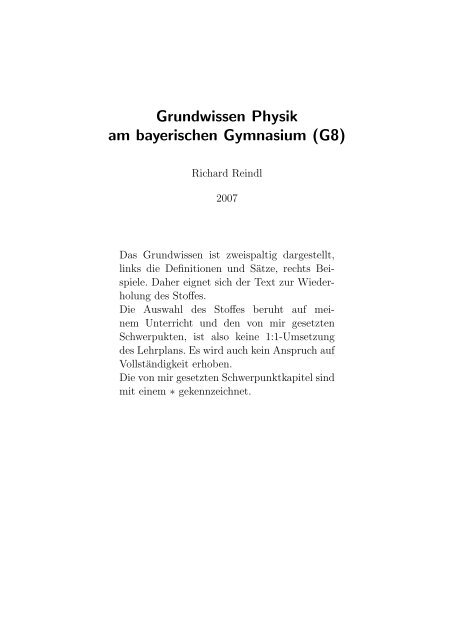 Grundwissen Physik am bayerischen Gymnasium (G8)