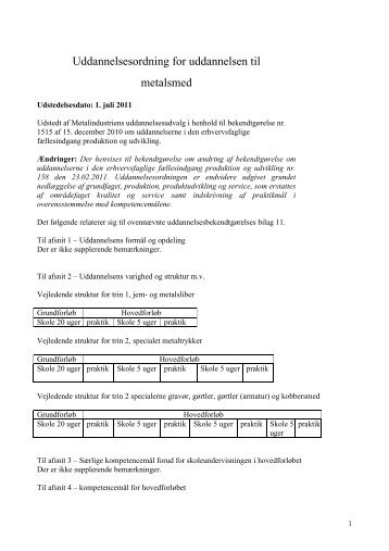 Uddannelsesordning for uddannelsen til metalsmed