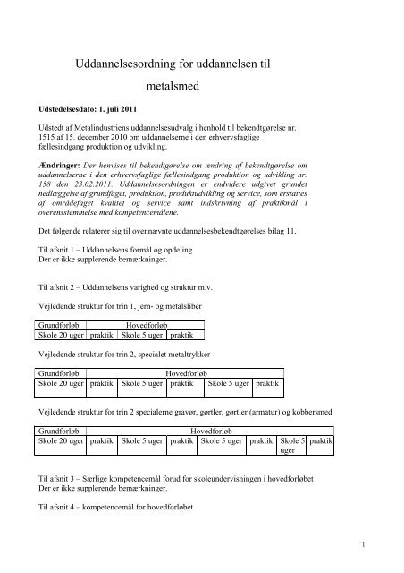 Uddannelsesordning for uddannelsen til metalsmed
