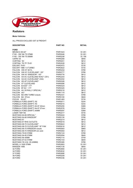 PWR c Aust Pricelist Ret Tra Whsl Ex GST