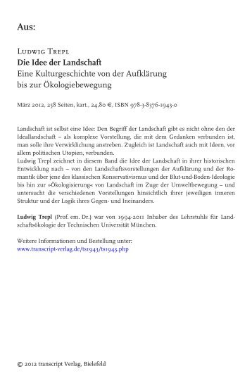 Ludwig Trepl Die Idee der Landschaft Eine Kulturgeschichte von der ...