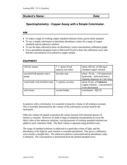 Copper analysis using a colorimeter