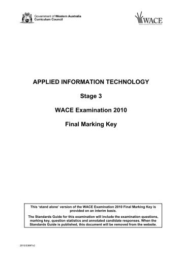 Stage 3 2010 WACE Written Examination Marking Key