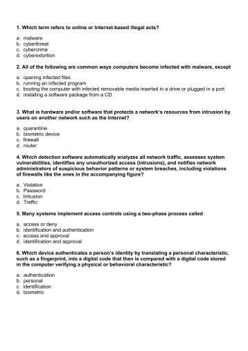 1. Which term refers to online or Internet-based illegal acts? a ...