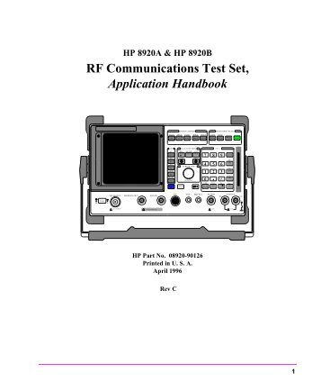 RF Communications Test Set, Application Handbook