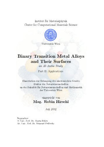 Binary Transition Metal Alloys and Their Surfaces - CMS