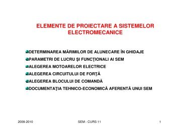 ELEMENTE DE PROIECTARE A SISTEMELOR ELECTROMECANICE